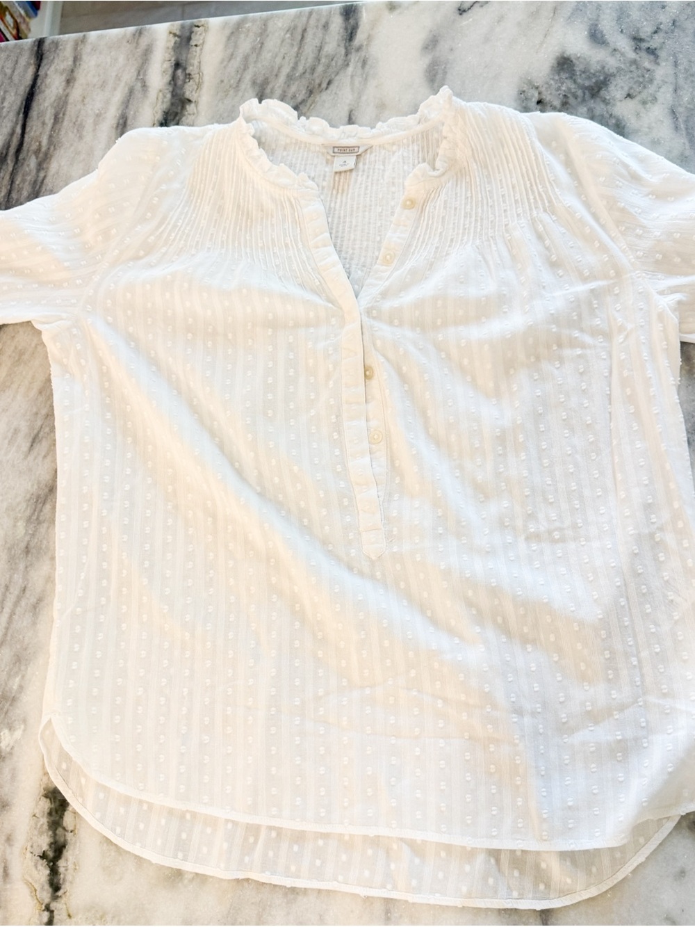 Point Sur White Textured Classic Cottagecore Lightweight Cotton Top Sz 4 - Picture 4 of 8